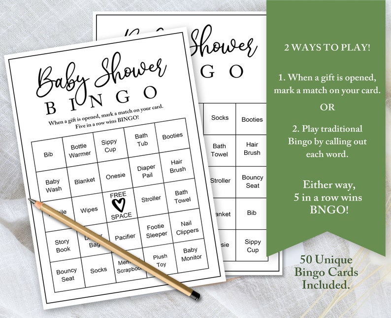 Baby Shower Bingo Game Baby Bingo Cards Bingo Baby Shower Etsy