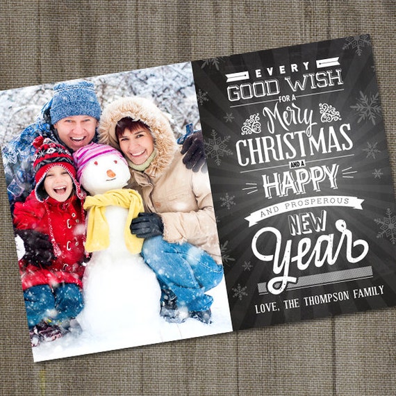 Christmas Photo Card, Chalkboard, Holiday Christmas Wishes, PRINTALBE, Holiday Photo Card, Photo Card Template, Photo Christmas Card Il_570xn