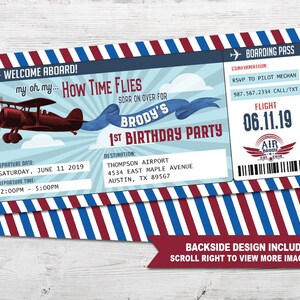 Invitation d'anniversaire de carte d'embarquement d'avion, le temps file pour le premier anniversaire, le temps passe pour le premier anniversaire d'invitation de carte d'embarquement DIGITAL