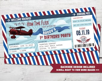 Airplane Boarding Pass Birthday Invitation, Time Flies First Birthday Invitation, Time Flies First Birthday Boarding Pass Invitation DIGITAL