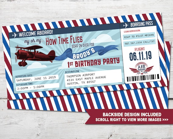 Airplane Boarding Pass Birthday Invitation, Time Flies First Birthday Invitation, Time Flies First Birthday Boarding Pass Invitation DIGITAL Il_570xn