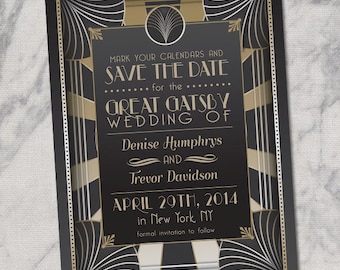 Art Deco Save the Date, Great Gatsby Save the Dates, Vintage Save the Date, Retro Save the Date, Printable, Black and Gold, 1920s Vintage