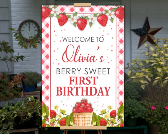 Strawberry Birthday Sign, Strawberry First Birthday Banner, Strawberry First Birthday Decor, Strawberry 1st Birthday Decorations PRINTABLE Il_570xn