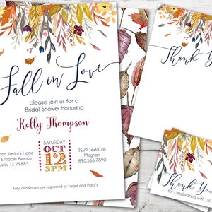 Fall in Love Bridal Shower Invitation, Fall in Love Bridal Shower Invites, Fall Bridal Shower Invitation, Autumn Bridal Shower Invitation