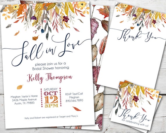 Fall in Love Bridal Shower Invitation, Fall in Love Bridal Shower Invites, Fall Bridal Shower Invitation, Autumn Bridal Shower Invitation Il_570xn