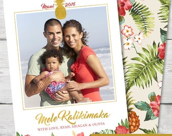 Carte photo de Noël, carte photo de vacances tropicales, Mele Kalikimaka, imprimable, numérique, carte photo Hawaï, carte photo de plage, ID : PC15900