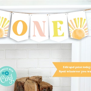 First Trip Around The Sun Birthday Banner | 1st Birthday You Are My Sunshine | Boho Sun First Birthday Banner with Sun PRINTABLE
