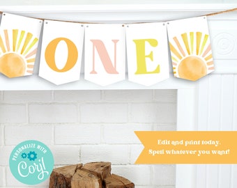 First Trip Around The Sun Birthday Banner | 1st Birthday You Are My Sunshine | Boho Sun First Birthday Banner with Sun PRINTABLE