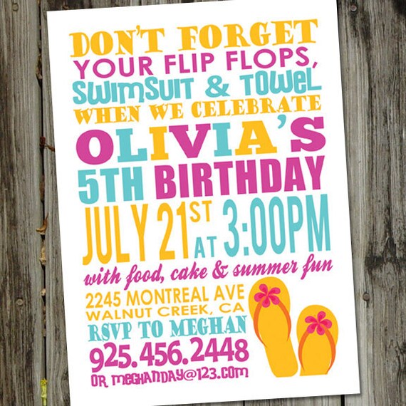 Pool Party Invitation, Summer Fun Party, Swim Party Birthday Invitation, Summer Birthday Party, Birthday Invitation, Colorful, Printable Il_570xn