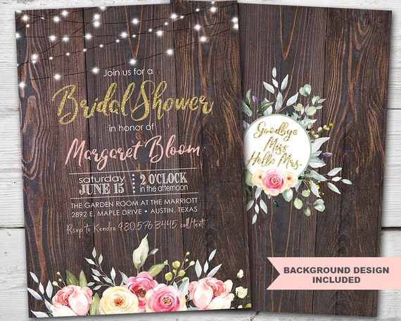 Rustic Bridal Shower Invitation PRINTABLE, Wood Bridal Shower Invitation, Rustic Bridal Shower Invites, Wood Bridal Shower Invite, Floral Il_570xn