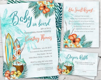 Surfing Baby Shower Invitation, Surf Baby Shower Invitation, Surf Baby Shower Invite, Luau Baby Shower Invitation Boy PRINTABLE, Tropical