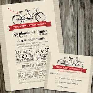 Bicycle Wedding Invitations with RSVP cards and Envelopes, Bicycle Wedding Invites, Bicycle Wedding Invitations, Bicycle Wedding