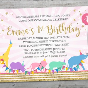 Pink Circus Invitation, Pink Circus First Birthday Invitation, Pink Circus Party, Pastel Circus Party, Circus First Birthday Invitation