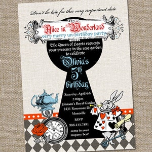 Vintage Alice in Wonderland Birthday Invitation