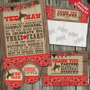 Yee Haw Cowboy Western Geburtstag DRUCKBARE Party Kit, Cowboy-Geburtstags-Partydekorationen, Country Western Party Kit, Rodeo Partydekorationen