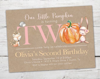 Pumpkin Birthday Invitation Girl for a Pumpkin Birthday Theme Party, Little Pumpkin Birthday Invite Digital Printable Invitation