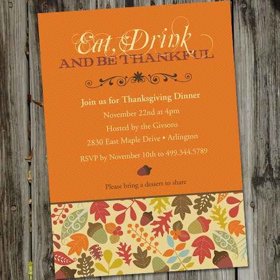 Thanksgiving Dinner Invitation, Thanksgiving Invitations, Eat Drink and Be Thankful, DIGITAL, Fall Invitation, Friendsgiving Invitation Il_570xn
