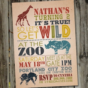 Wild Safari Birthday Invitation, Zoo Birthday Invitation, Zoo Birthday Party, PRINTABLE, Animal Party Invitations, Zoo Invitation, Zoo Party
