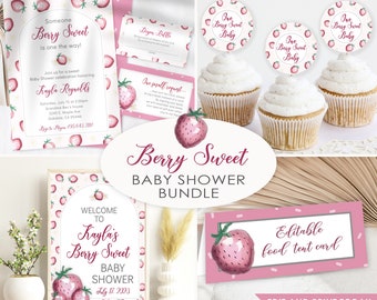 Editable Berry Sweet Strawberry Baby Shower Bundle Invitation Party Set, Berry Sweet Baby on the Way Invite Set, Berry Sweet Baby Shower Set