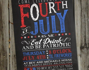 Chalkboard Fourth of July Invitation, 4th of July Invitation, 4th of July Party, PRINTABLE, Fourth of July Decorations, Patriotic Invite