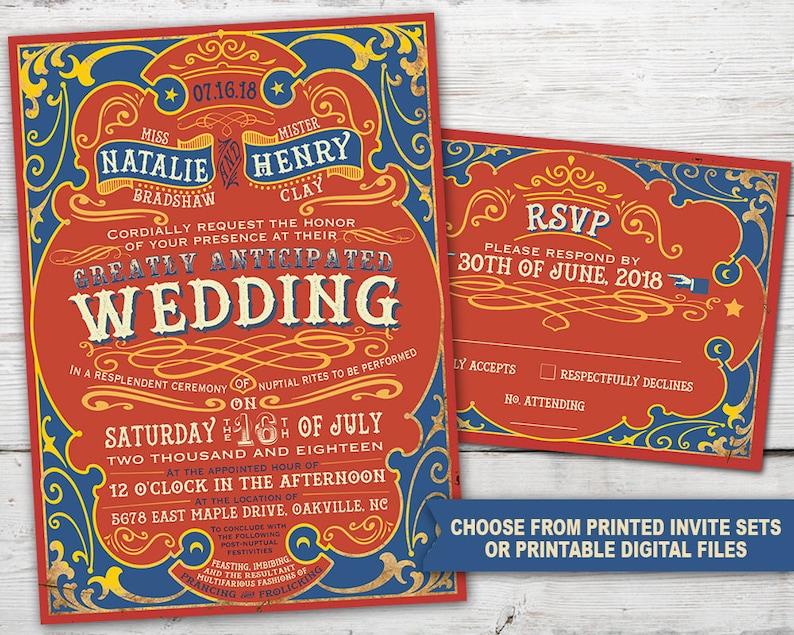 Circus Wedding Invitation Set With Invitation And Rsvp Card Etsy