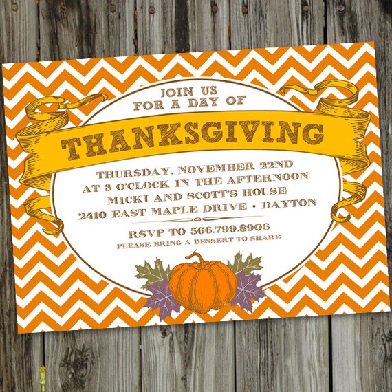 orange chevron thanksgiving dinner printable party invitation etsy thanksgiving party invitations