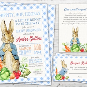 Invito per baby shower di Peter Rabbit, set di inviti per baby shower STAMPABILI di Peter Rabbit, invito per baby shower di Peter Rabbit