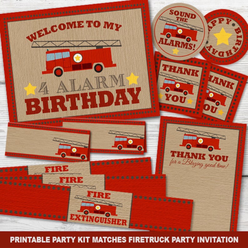 Firetruck Birthday Decorations Firetruck Birthday Party Fire Truck Birthday Firetruck Birthday Party Kit PRINTABLE Fire Truck Party