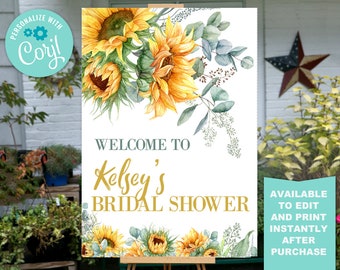 Sunflower Bridal Shower Sign, Sunflower Party Decor, Sunflower Shower Sign, PRINTABLE, Sunflower Party Sign, Instantly Editable with Corjl