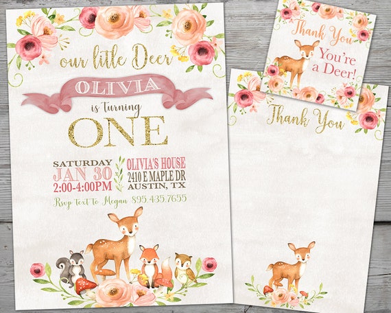 Our Little Deer Birthday Invitation, Our Little Deer First Birthday Girl Deer First Birthday Invitation Deer Birthday Invitation PRINTABLE Il_570xn