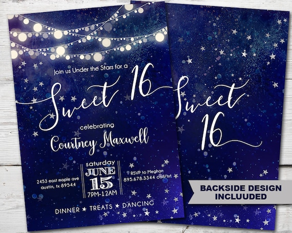 Under the Stars Sweet 16 Invitation, Under the Stars Invitation, Sweet 16 Party Invitation PRINTABLE, Galaxy Birthday Party Invitation, Il_570xn