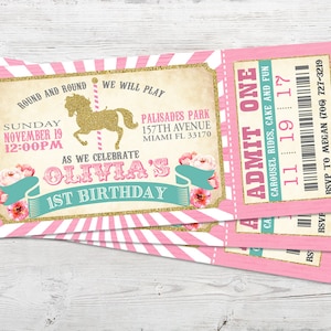 Carousel Ticket Invitations Girl, Carousel Party Invitation for a Carousel Birthday, Carousel Invitations Girl Ticket, Carousel Birthday