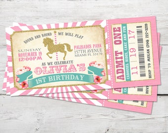 Carousel Ticket Invitations Girl, Carousel Party Invitation for a Carousel Birthday, Carousel Invitations Girl Ticket, Carousel Birthday