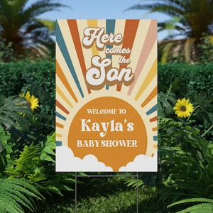 Here Comes the Son Plastic Yard Sign for Here Comes the Sun Baby Shower, Sunshine Baby Shower Party Decor Welcome Sign, Boho Shower Decor