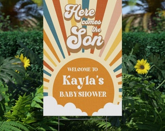 Hier komt de zoon Plastic Yard Sign voor Here Comes the Sun Baby Shower, Sunshine Baby Shower Party Decor Welkomstbord, Boho Douche Decor