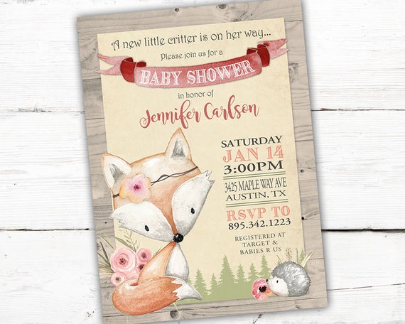 Fox Baby Shower Invitation, Fox Baby Shower, Fox Baby Shower Invite, Woodland Baby Shower, Woodland Invitation, Fox Invitation, PRINTABLE Il_570xn