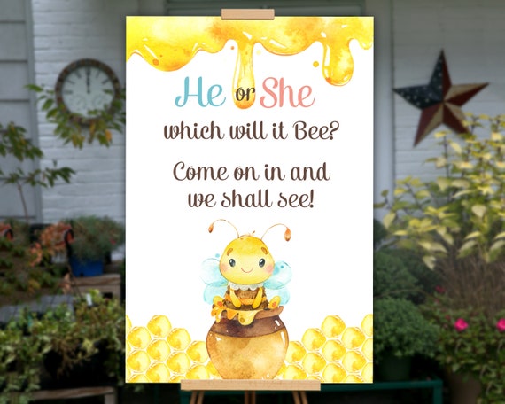What Will It Bee Sign, What Will It Bee Welcome Sign, Honey Bee Gender Reveal Party Sign PRINTABLE, He or She What Will It Bee Welcome Sign Il_570xn
