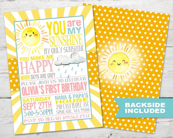 Jesteś Moim Sunshine Urodziny Sunshine Zaproszenie Jesteś Etsy