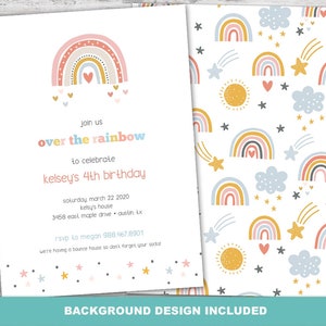Modern Rainbow Birthday Invitation Set for a Pastel Boho Rainbow Birthday Theme, Instantly Editable with Corjl image 2