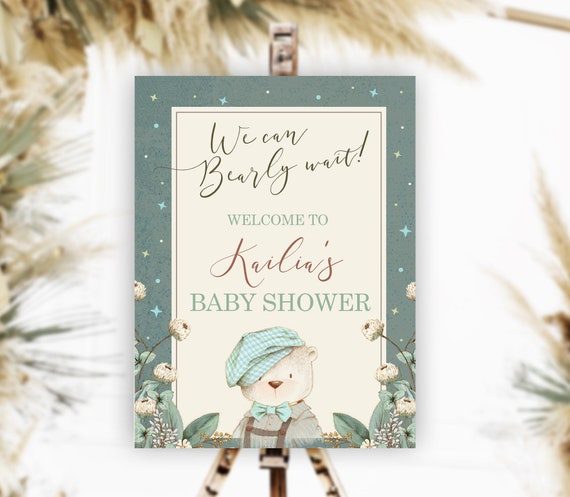We Can Bearly Wait Welcome Sign EDITABLE, We Can Bearly Wait Baby Shower Decorations, Bear Baby Shower Sign, Bearly Wait Backdrop Il_570xn