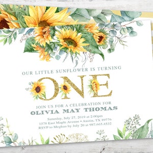 Sunflower First Birthday Invitation, Sunflower First Birthday Invite, Sunflower First Birthday Party Sunflower Birthday Invitation PRINTABLE