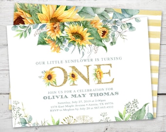 Sunflower First Birthday Invitation, Sunflower First Birthday Invite, Sunflower First Birthday Party Sunflower Birthday Invitation PRINTABLE