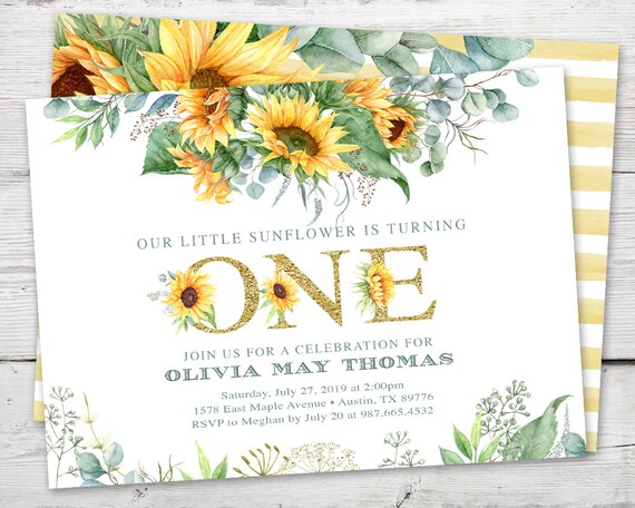 Sunflower First Birthday Invitation, Sunflower First Birthday Invite, Sunflower First Birthday Party Sunflower Birthday Invitation PRINTABLE Il_570xn