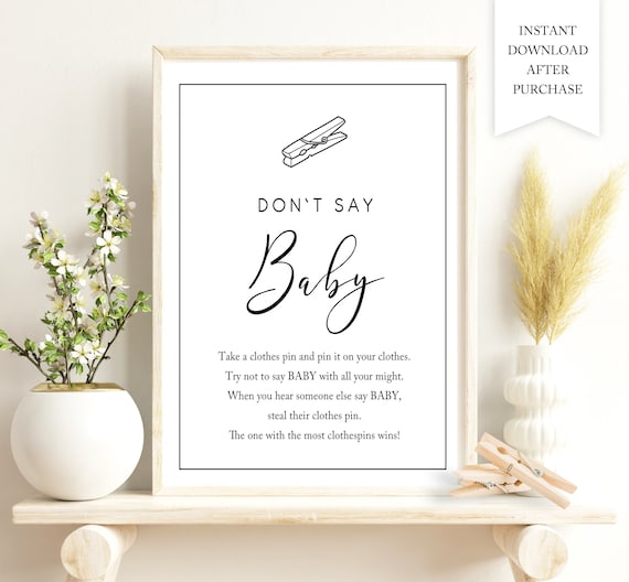 Minimalist Don't Say Baby Sign | Printable Clothespin Game Baby Shower | Don't Say Baby Game | Instant Download Clothes Pin Game Il_570xn