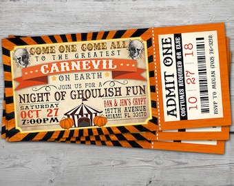 Carnevil Halloween Invitation, Halloween Ticket Invitation, Halloween Invitation for Adults, PRINTABLE, Halloween Invite, Halloween Party