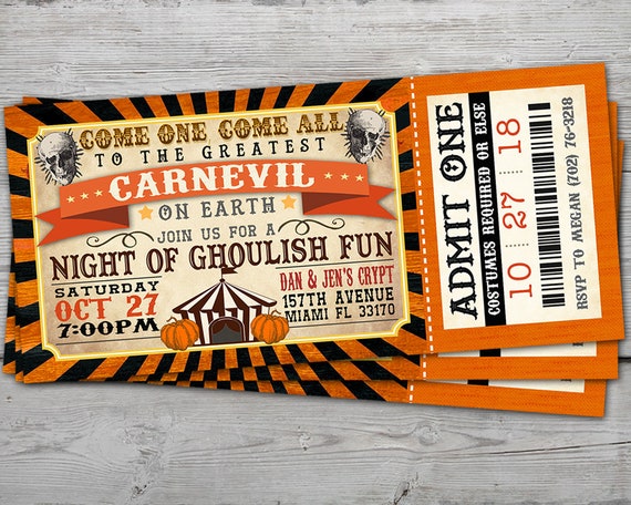 Carnevil Halloween Invitation, Halloween Ticket Invitation, Halloween Invitation for Adults, PRINTABLE, Halloween Invite, Halloween Party Il_570xn