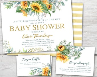 Sunflower Baby Shower Invitation Set, Sunflower Baby Shower, Sunflower Baby Shower Bundle, Sunflower Shower Invite PRINTABLE, Sun Flower