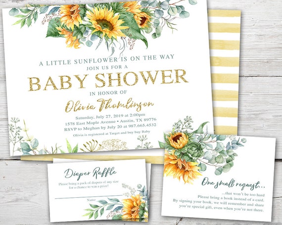 Sunflower Baby Shower Invitation Set, Sunflower Baby Shower, Sunflower ...