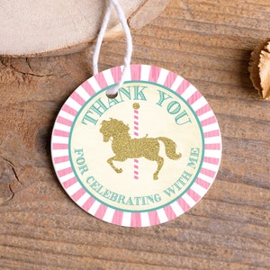 2.5&quot; Carousel Circle Sticker or Favor Tag for Carousel Birthday Party Theme, Carousel Party Favors,  Carousel Party Decorations