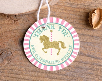 2.5" Carousel Circle Sticker or Favor Tag for Carousel Birthday Party Theme, Carousel Party Favors,  Carousel Party Decorations